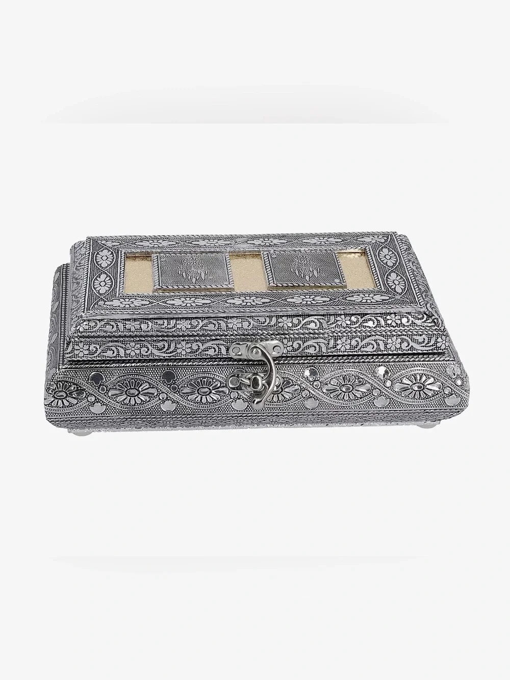 Handcrafted in India Dreamcatcher Embossed Silver Aluminum Jewelry Box